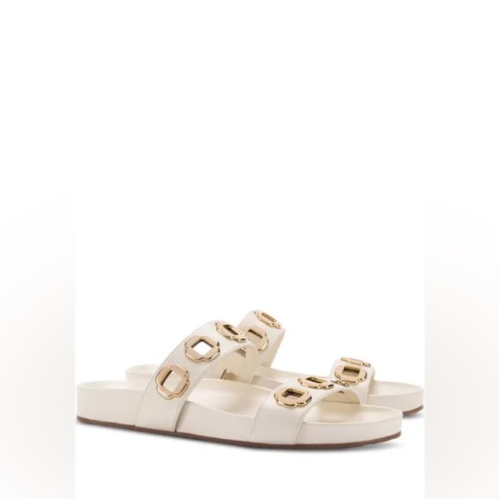 Larroude Neutral Gold Detail Milan Sandals